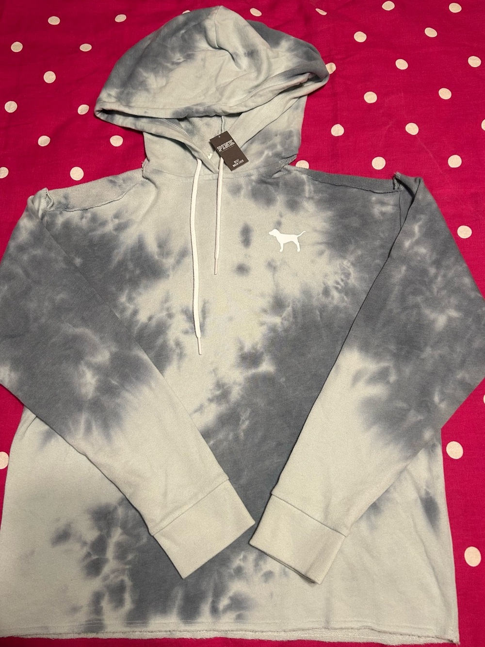 PINK Victoria's Secret blue Gray Tie-Dye Pullover Hoodie Small